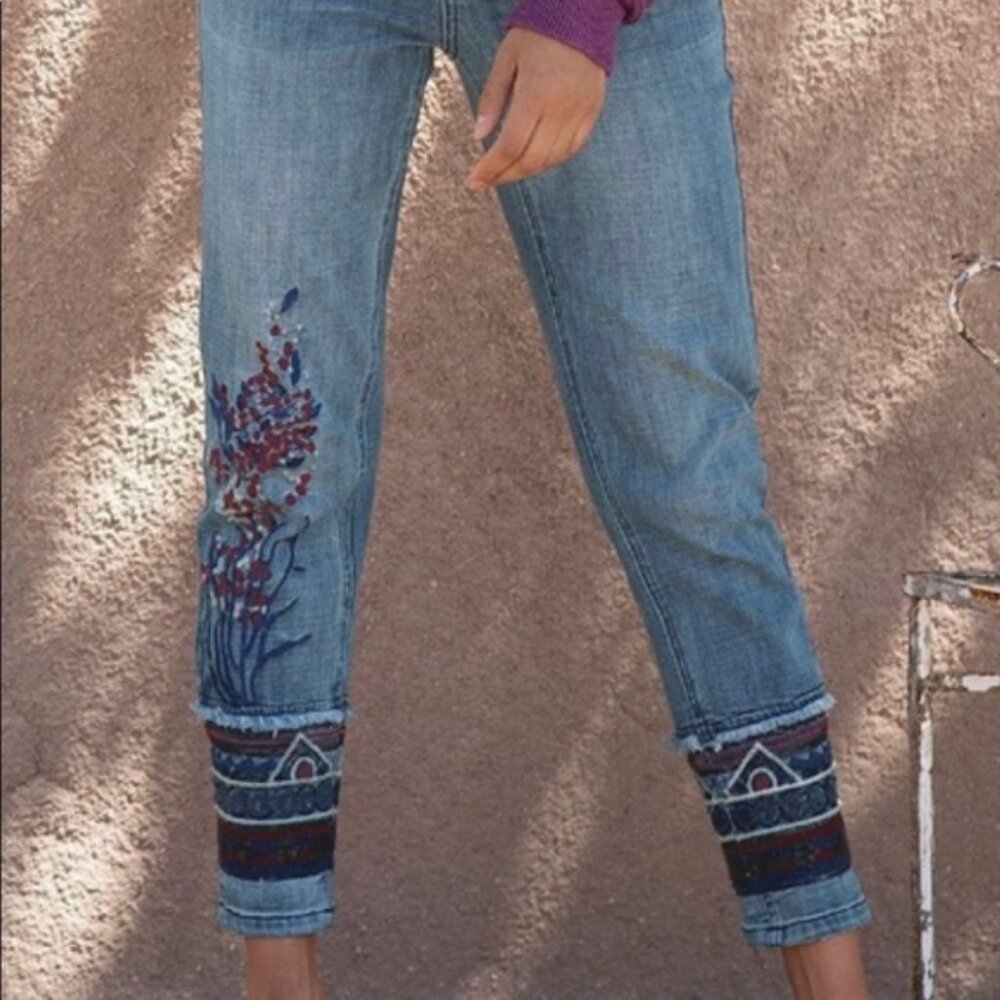 Rare Tru Luxe Geo Embroidered Jeans Size 10